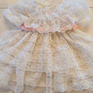 VTG Baby Girl Martha's Miniatures We're Fussy Dress 18-24M White Lace Full Swing